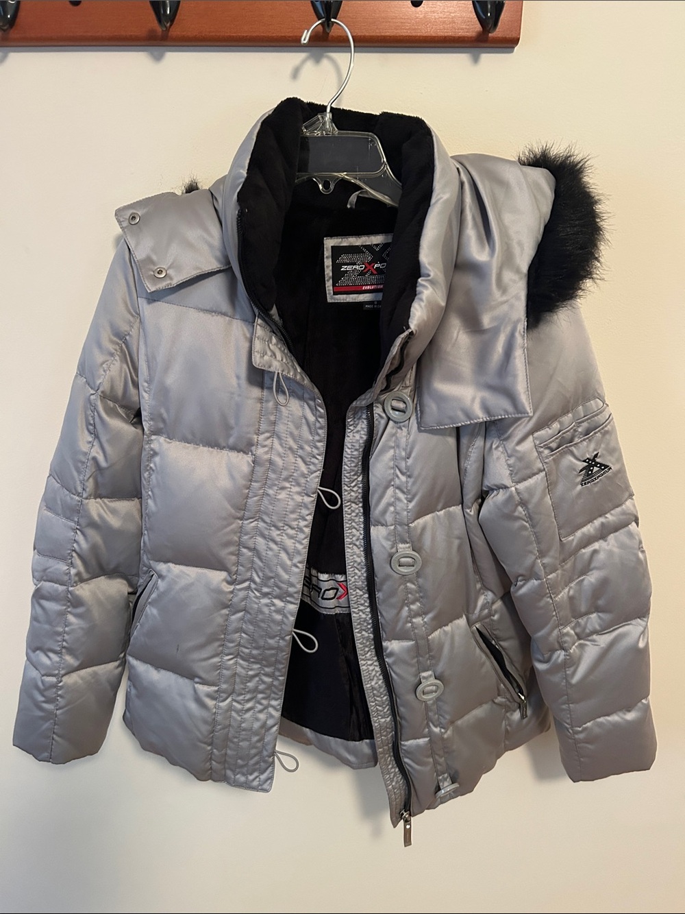 ZeroXposur Silver Puffer Jacket with Faux Fur-Trim Hood